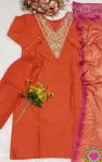 1FANCY SLUB COTTON CUT PASTE EMBROIDERY WORK TOP BOTTOM WITH DUPATTA FESTIVE WEAR WHOLESALE PRICE ETHNIC GARMENT (11)