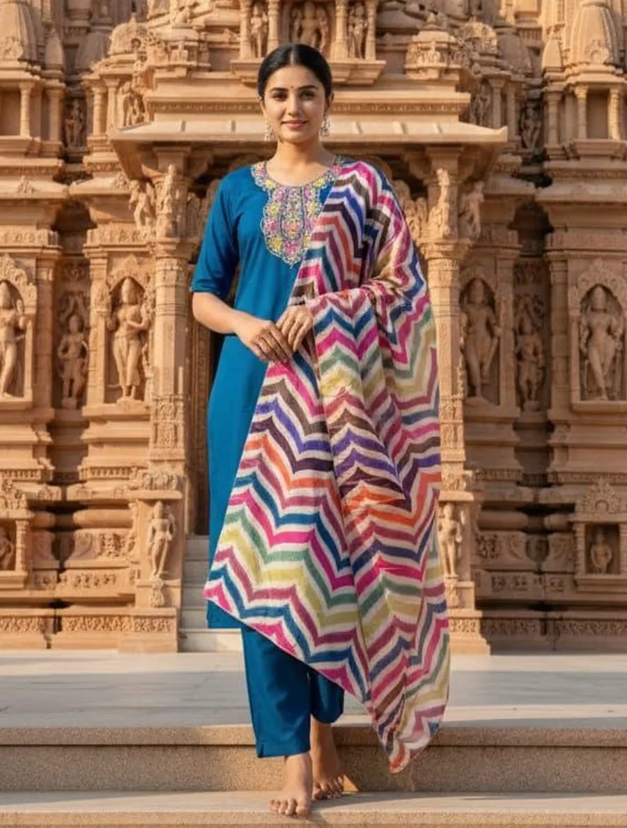 1FANCY SLUB COTTON EMBROIDERY WORK TOP BOTTOM WITH DUPATTA FESTIVE WEAR WHOLESALE PRICE ETHNIC GARMENT (12)