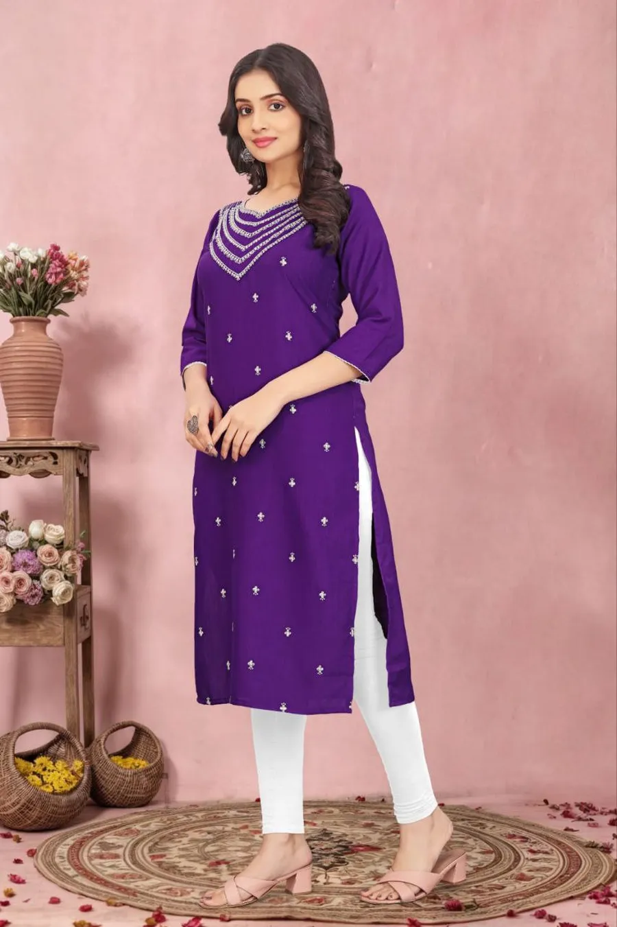 1FANCY TESLA COTTON EMBROIDERY WORK KURTI FESTIVE WEAR WHOLESALE PRICE ETHNIC GARMENT (5)
