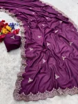 1FANCY VICHITRA SILK SEQUENCE EMBROIDERED CONTRAST PALLU WORK SAREE WITH UNSTITCHED BLOUSE WEDDING WEAR WHOLESALE PRICE ETHNIC GARMENT (1)