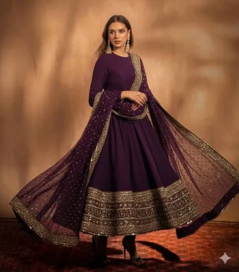 FASHIONABLE GEORGETTE EMBROIDERY SEQUENCE WORK GOWN WITH DUPATTA PURPLE