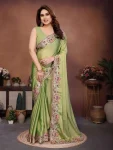 LATEST CRUSH SILK EMBROIDERY WITH CUTWORK BORDER WORK SAREE WITH UNSTITCHED BLOUSE PISTA