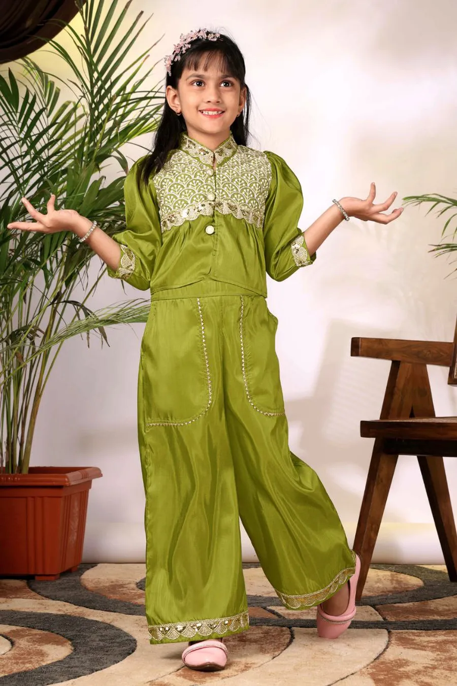 1MODERN COTTON BLEND EMBROIDERY WORK KID'S TOP PALAZZO SET FESTIVE WEAR WHOLESALE PRICE ETHNIC GARMENT (6)