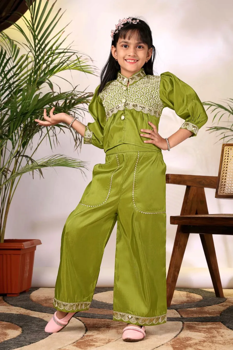 1MODERN COTTON BLEND EMBROIDERY WORK KID'S TOP PALAZZO SET FESTIVE WEAR WHOLESALE PRICE ETHNIC GARMENT (8)