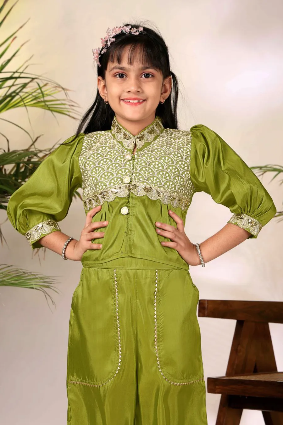 1MODERN COTTON BLEND EMBROIDERY WORK KID'S TOP PALAZZO SET FESTIVE WEAR WHOLESALE PRICE ETHNIC GARMENT (9)