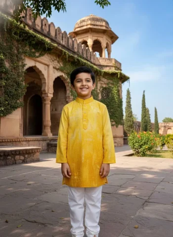 MODERN COTTON EMBROIDERY WORK KID'S KURTA PAYJAMA YELLOW