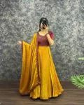 MODERN FENDY EMBROIDERY SEQUENCE WORK GOWN WITH DUPATTA YELLOW
