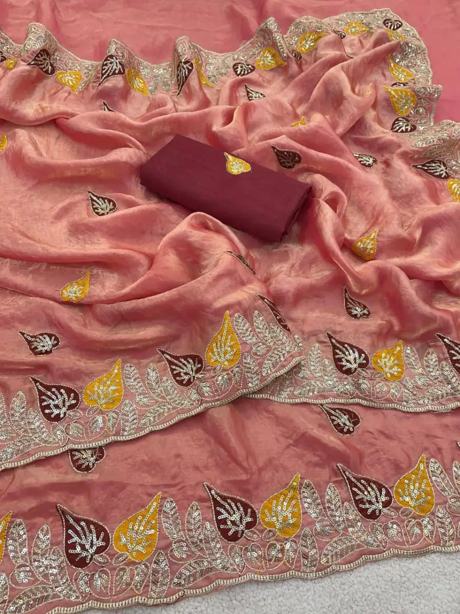 1MODERN FENDY SATIN SEQUENCE AND MULTI THREAD WORK SAREE WITH UNSTITCHED BLOUSE FESTIVE WEAR WHOLESALE PRICE ETHNIC GARMENT (7)
