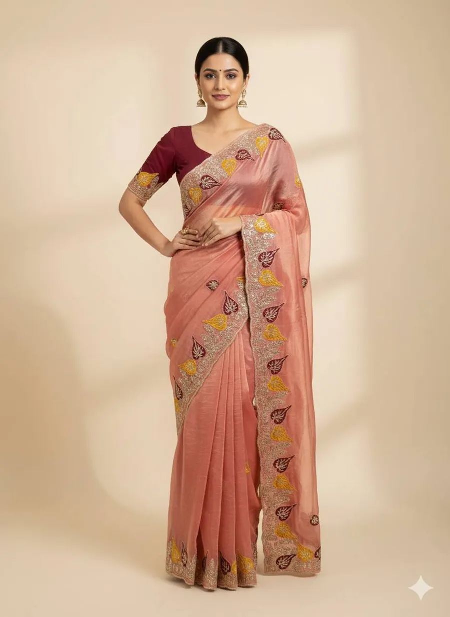 1MODERN FENDY SATIN SEQUENCE AND MULTI THREAD WORK SAREE WITH UNSTITCHED BLOUSE FESTIVE WEAR WHOLESALE PRICE ETHNIC GARMENT (8)