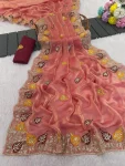 1MODERN FENDY SATIN SEQUENCE AND MULTI THREAD WORK SAREE WITH UNSTITCHED BLOUSE FESTIVE WEAR WHOLESALE PRICE ETHNIC GARMENT (8)
