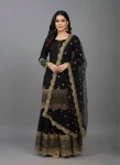 MODERN GEORGETTE EMBROIDERY SEQUENCE WORK WITH POTLI BUTTON WORK TOP SHARARA WITH DUPATTA BLACK