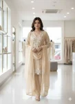 MODERN GEORGETTE SEQUENCE EMBROIDERY WORK TOP PALAZZO WITH DUPATTA CREAM