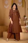 MODERN MANGO SILK MULTI EMBROIDERY THREAD WITH HAND WORK TOP PALAZZO WITH DUPATTA BROWN