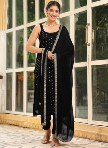 MODERN RAYON FOIL WORK TOP BOTTOM WITH DUPATTA BLACK