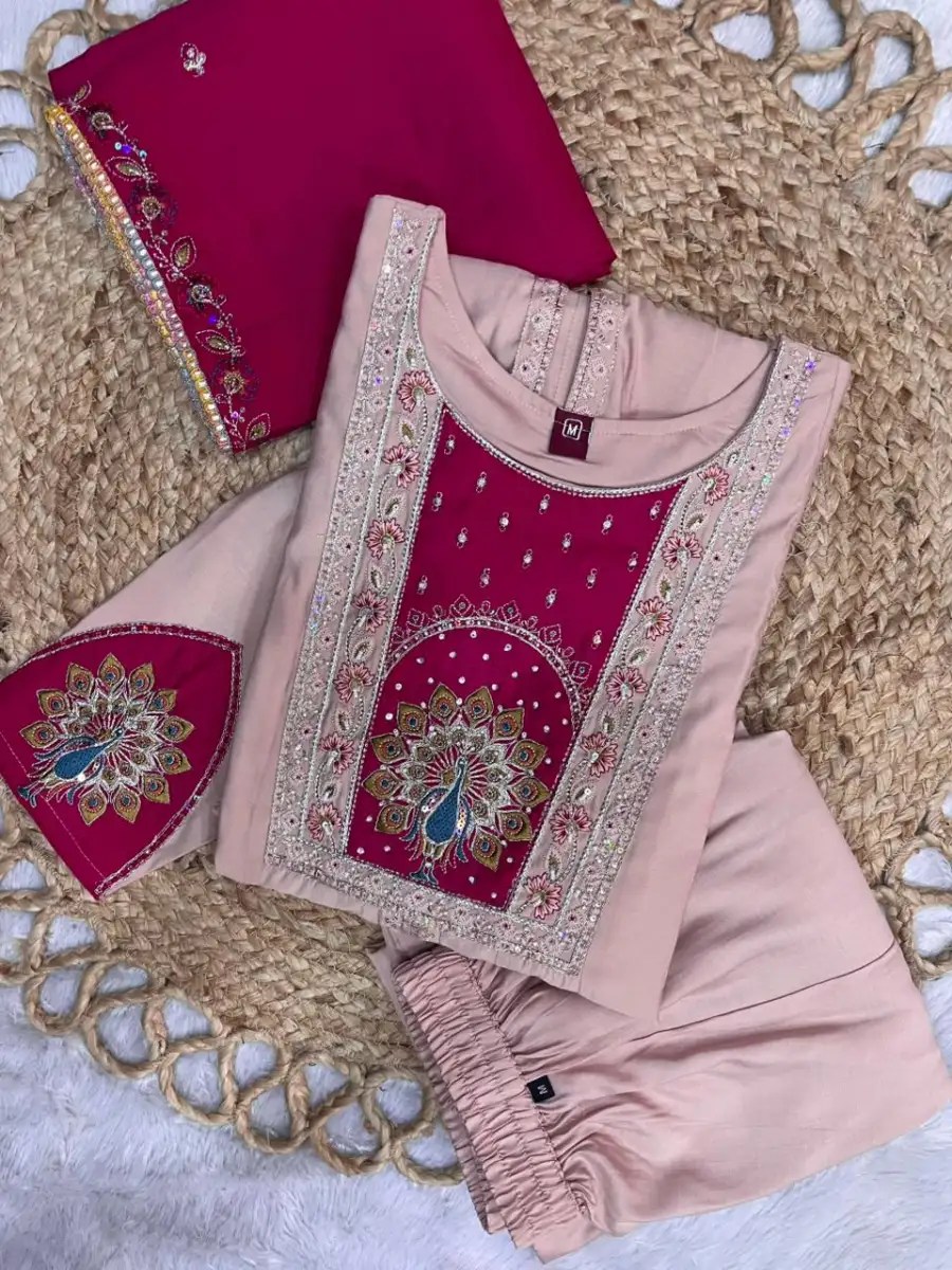 1MODERN ROMAN SILK MULTI EMBROIDERY THREAD WITH BEAUTIFUL HAND WORK TOP PALAZZO WITH DUPATTA FESTIVE WEAR WHOLESALE PRICE ETHNIC GARMENT (41)