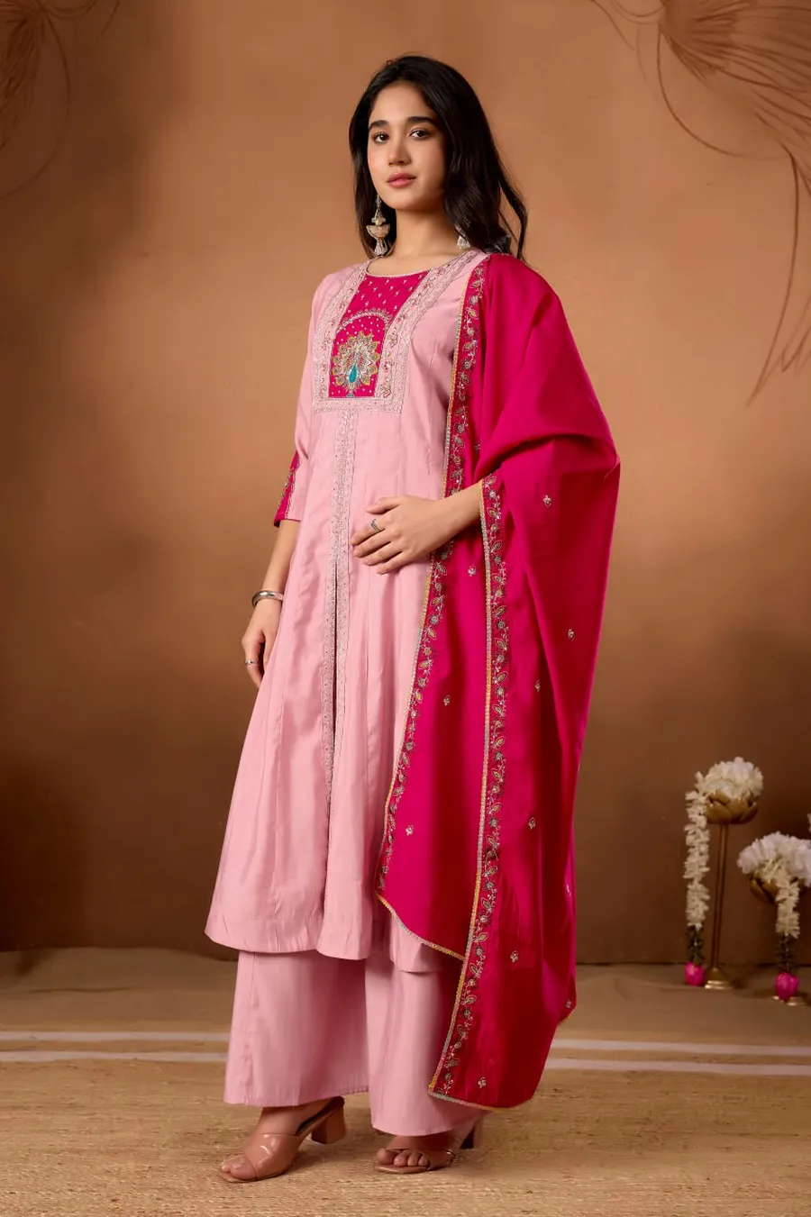 1MODERN ROMAN SILK MULTI EMBROIDERY THREAD WITH BEAUTIFUL HAND WORK TOP PALAZZO WITH DUPATTA FESTIVE WEAR WHOLESALE PRICE ETHNIC GARMENT (51)