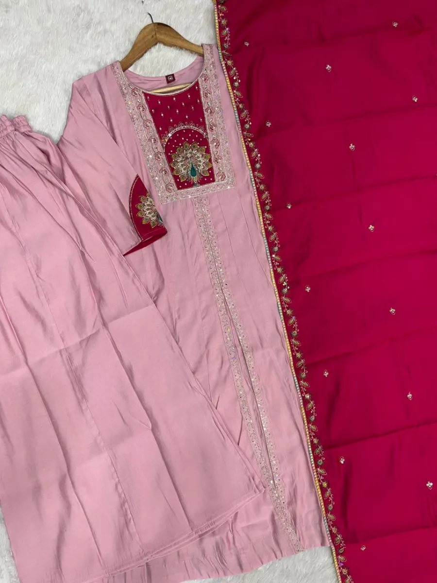 1MODERN ROMAN SILK MULTI EMBROIDERY THREAD WITH BEAUTIFUL HAND WORK TOP PALAZZO WITH DUPATTA FESTIVE WEAR WHOLESALE PRICE ETHNIC GARMENT (52)