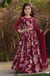 MODERN TWILL COTTON DIGITAL PRINT WORK KID'S LEHENGA CHOLI WITH DUPATTA MAROON