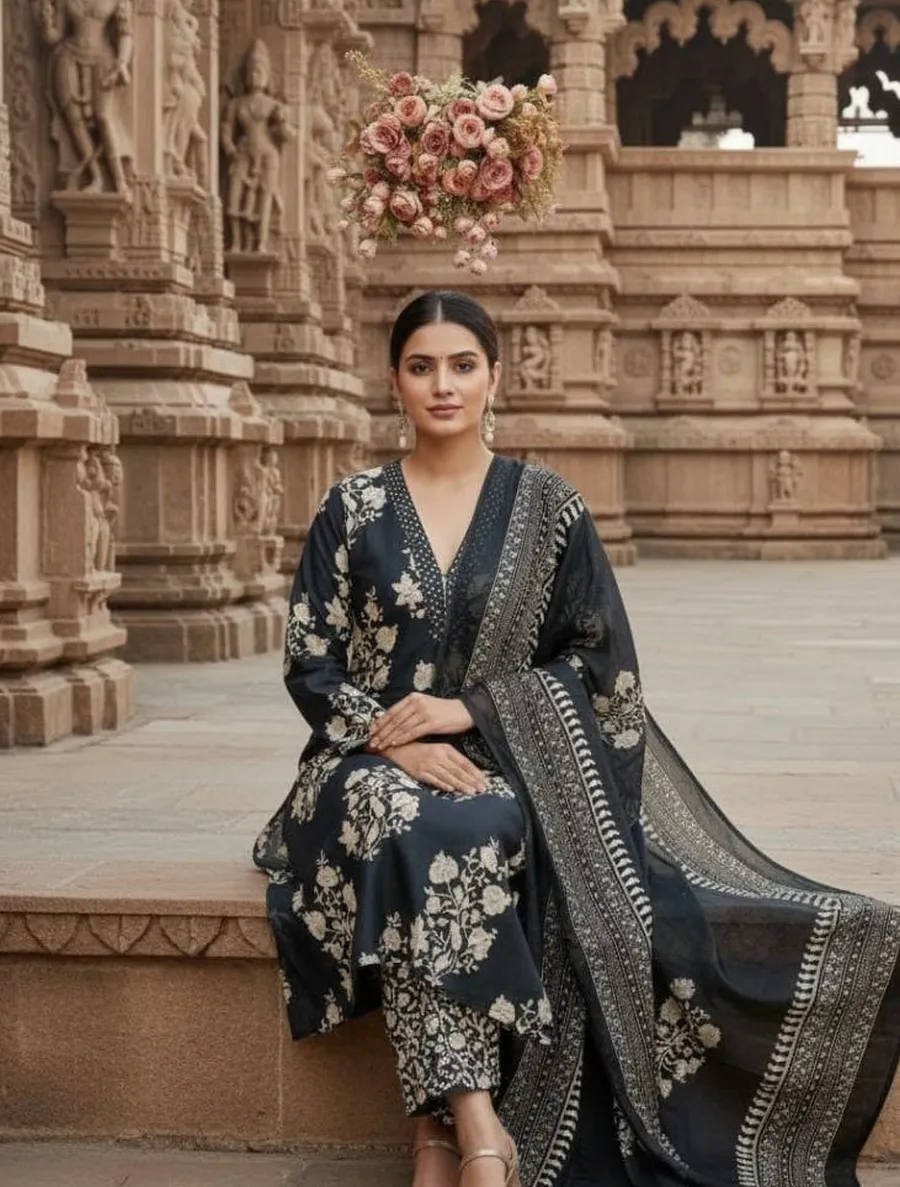 1NEW ARRIVAL 14KG RAYON PAPER MIRROR EMBROIDERY PRINT WORK TOP BOTTOM WITH DUPATTA FESTIVE WEAR WHOLESALE PRICE ETHNIC GARMENT (10)