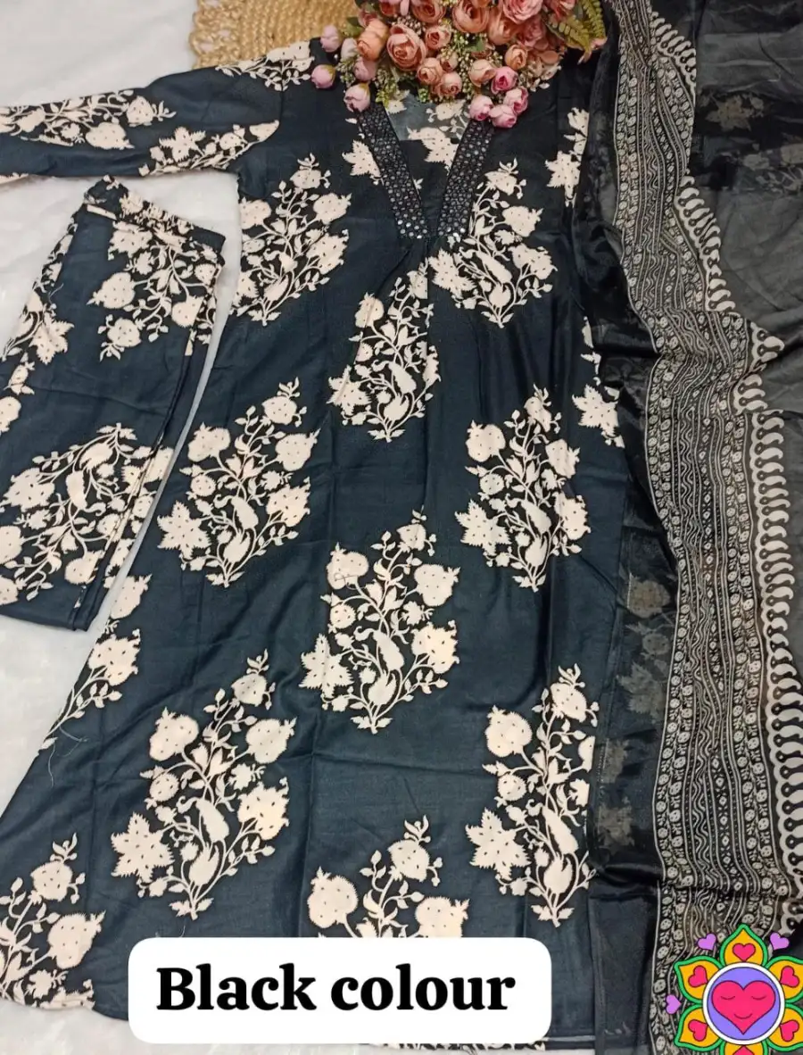 1NEW ARRIVAL 14KG RAYON PAPER MIRROR EMBROIDERY PRINT WORK TOP BOTTOM WITH DUPATTA FESTIVE WEAR WHOLESALE PRICE ETHNIC GARMENT (11)