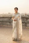 RICH LOOK FENDY SATIN BEADS EMBROIDERY AND BUTTA WORK WITH CUTWORK BORDER WORK SAREE WITH UNSTITCHED BLOUSE OFF WHITE