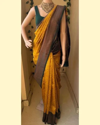 RICH LOOK LICHI SILK WEAVING WORK SAREE WITH UNSTITCHED BLOUSE YELLOW