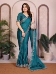RICH LOOK SATIN CHIFFON EMBROIDERY WORK LACE BORDER SAREE WITH UNSTITCHED BLOUSE RAMA