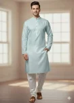 RICH LOOK SILK PLAIN MEN'S KURTA PAYJAMA SKY