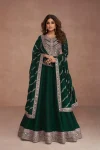 RICH LOOK SILK SEQUENCE EMBROIDERY WORK GOWN WITH DUPATTA GREEN
