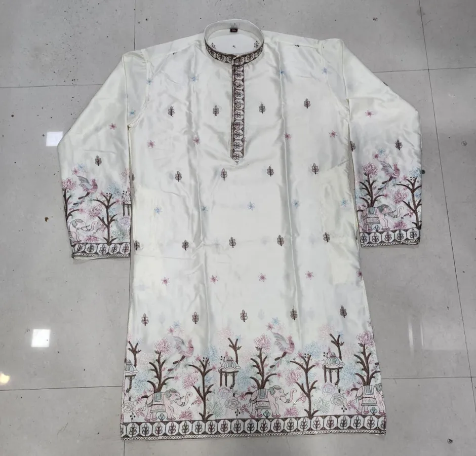 1RICH LOOK SILK THREAD AND SEQUENCE WORK MEN'S KURTA PAYJAMA FESTIVE WEAR WHOLESALE PRICE ETHNIC GARMENT (4)