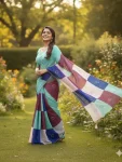 TRENDING SPACE SILK MULTI PRINTS WITH BEADS AND CUTDANA HANDWORK SAREE WITH UNSTITCHED BLOUSE MULTI