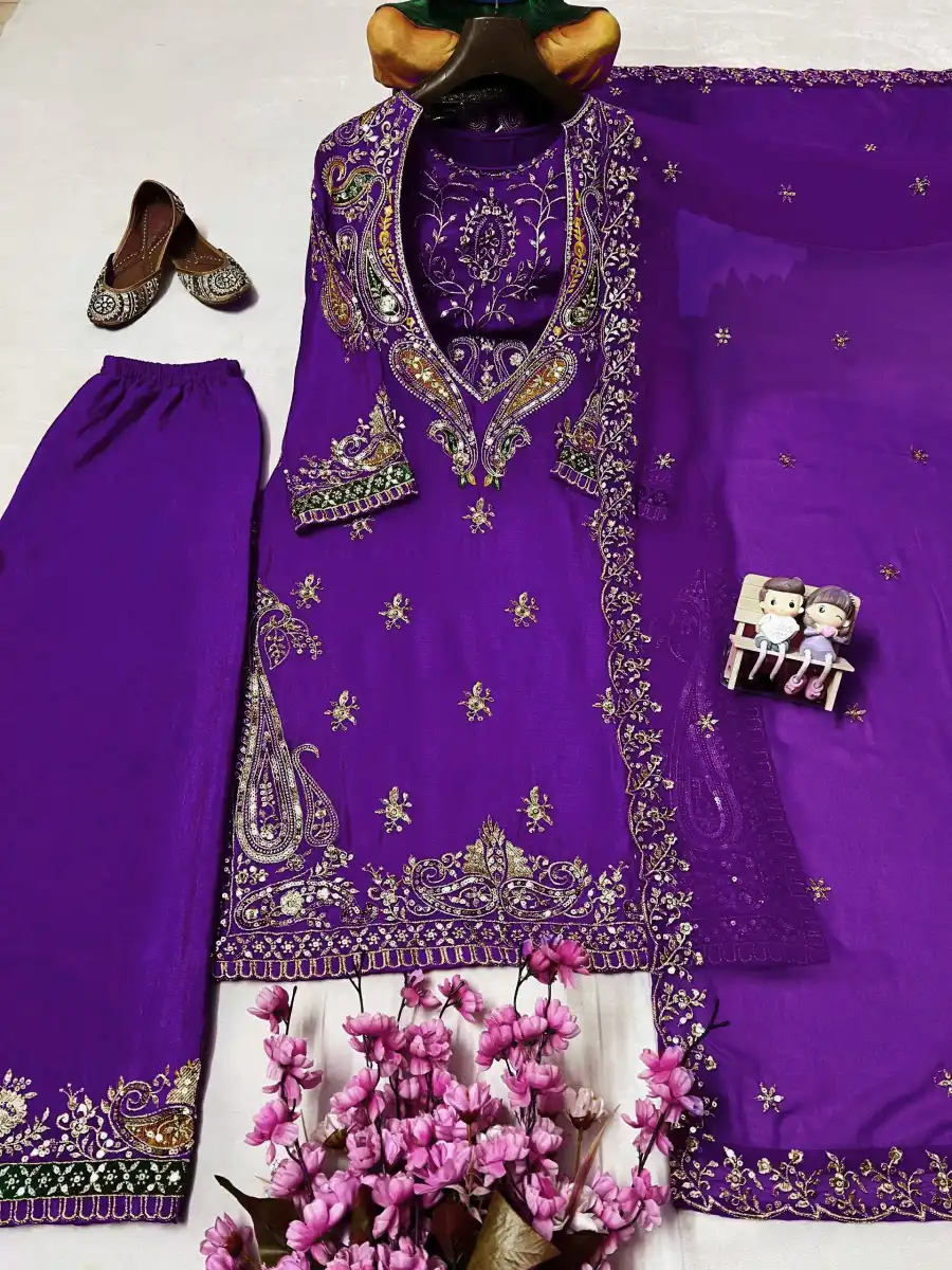21MODERN CHINON SILK THREAD & SEQUENCE EMBROIDERY WORK TOP, BLOUSE ,BOTTOM AND WITH DUPATTA PARTY WEAR WHOLESALE PRICE ETHNIC GARMENT (6)
