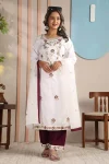 RICH LOOK RAYON EMBROIDERY WORK TOP BOTTOM WITH DUPATTA PURPLE AND WHITE