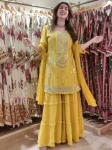DESIGNER GEORGETTE THREAD & 9 MM SEQUENCE WORK TOP SHARARA WITH DUPATTA YELLOW