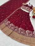 DESIGNER VICHITRA SILK EMBROIDERY SEQUENCE WITH THREAD & READYMADE LACE WORK LEHENGA CHOLI WITH DUPATTA WEDDING WEAR WHOLESALE PRICE ETHNIC GARMENT (3)