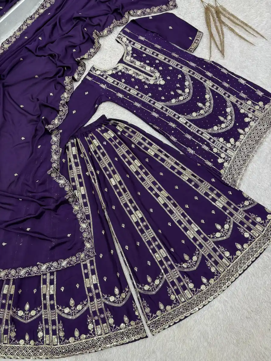 24DESIGNER GERMAN CHINON SILK EMBROIDERY SEQUENCE AND JHARKAN WORK TOP PALAZZO WITH DUPATTA FESTIVE WEAR WHOLESALE PRICE ETHNIC GARMENT (1)
