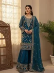 DESIGNER GMY SILK SEQUENCE EMBROIDERY WORK TOP SHARARA WITH DUPATTA FESTIVE WEAR WHOLESALE PRICE ETHNIC GARMENT TEAL