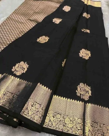 NEW ARRIVAL BANARASI SILK WEAVING WORK SAREE WITH UNSTITCHED BLOUSE BLACK