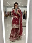 25RICH LOOK GEORGETTE EMBROIDERY 5 MM SEQUENCES WORK TOP PALAZZO WITH DUPATTA WEDDING WEAR WHOLESALE PRICE ETHNIC GARMENT (10)