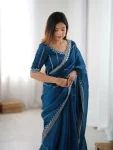 25RICH LOOK JMC SILK THREAD & SEQUENCE EMBROIDERY WITH PIPING WORK SAREE WITH UNSTITCHED BLOUSE PARTY WEAR WHOLESALE PRICE ETHNIC GARMENT (2)