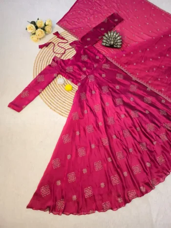 DESIGNER RANGOLI SILK FANCY BEADS SEQUENCE WORK GOWN WITH DUPATTA PINK