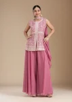 DESIGNER GEORGETTE EMBROIDERY SEQUENCE WORK TOP PALAZZO WITH DUPATTA BABY PINK