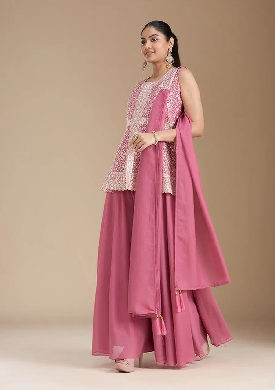 26DESIGNER GEORGETTE EMBROIDERY SEQUENCE WORK TOP PALAZZO WITH DUPATTA WEDDING WEAR WHOLESALE PRICE ETHNIC GARMENT (6)