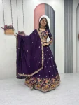 MODERN CHINON EMBROIDERY CODING THREAD WORK LEHENGA CHOLI WITH DUPATTA PURPLE