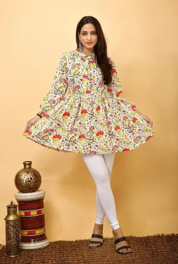 MODERN RAYON DIGITAL PRINT WORK ONLY TOP CREAM