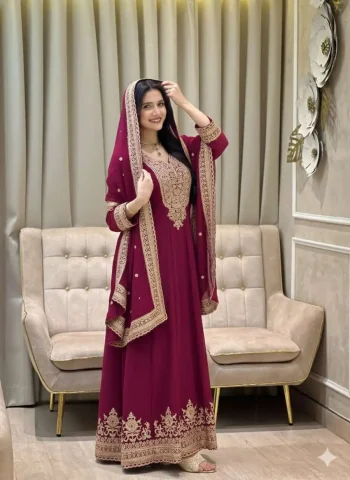MODERN GEORGETTE EMBROIDERY SEQUENCE WORK GOWN WITH DUPATTA PINK