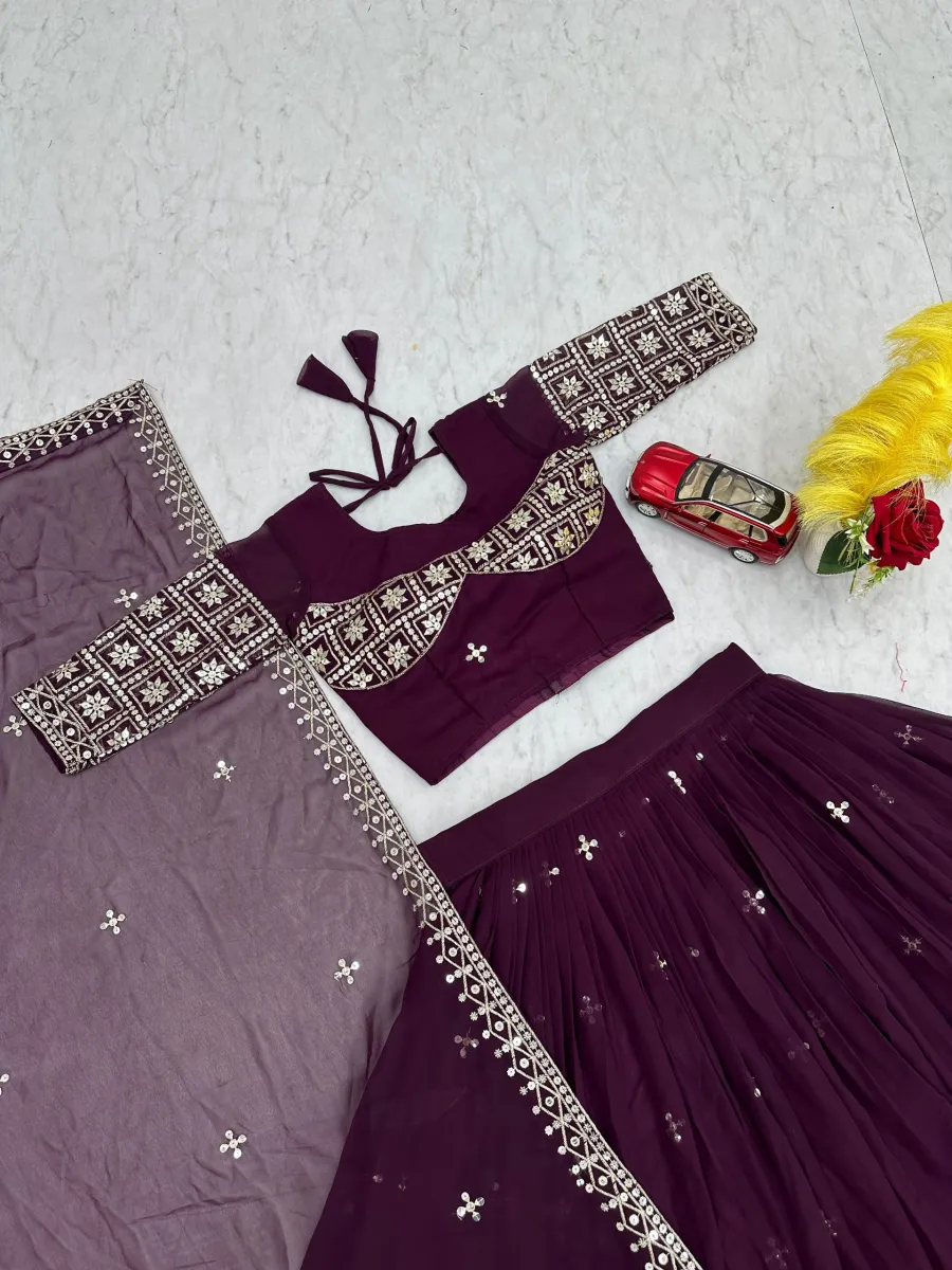 27RICH LOOK GEORGETTE EMBROIDERY SEQUENCE WORK LEHENGA CHOLI WITH DUPATTA FESTIVE WEAR WHOLESALE PRICE ETHNIC GARMENT (15)