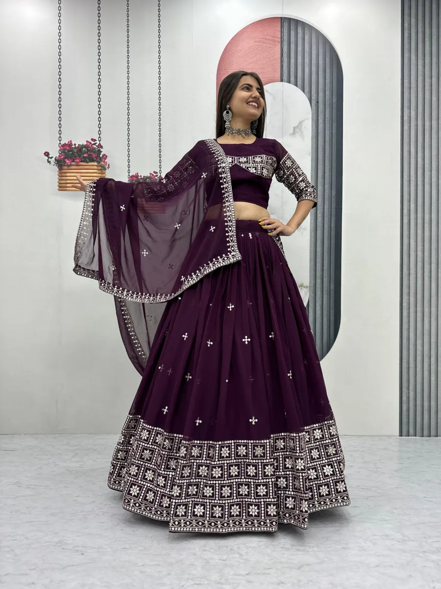27RICH LOOK GEORGETTE EMBROIDERY SEQUENCE WORK LEHENGA CHOLI WITH DUPATTA FESTIVE WEAR WHOLESALE PRICE ETHNIC GARMENT (16)