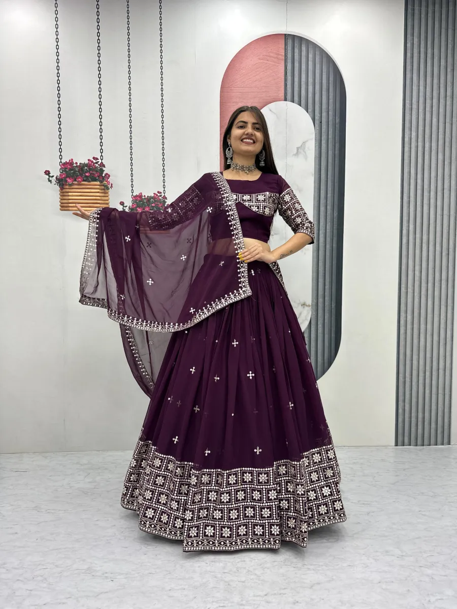 27RICH LOOK GEORGETTE EMBROIDERY SEQUENCE WORK LEHENGA CHOLI WITH DUPATTA FESTIVE WEAR WHOLESALE PRICE ETHNIC GARMENT (18)