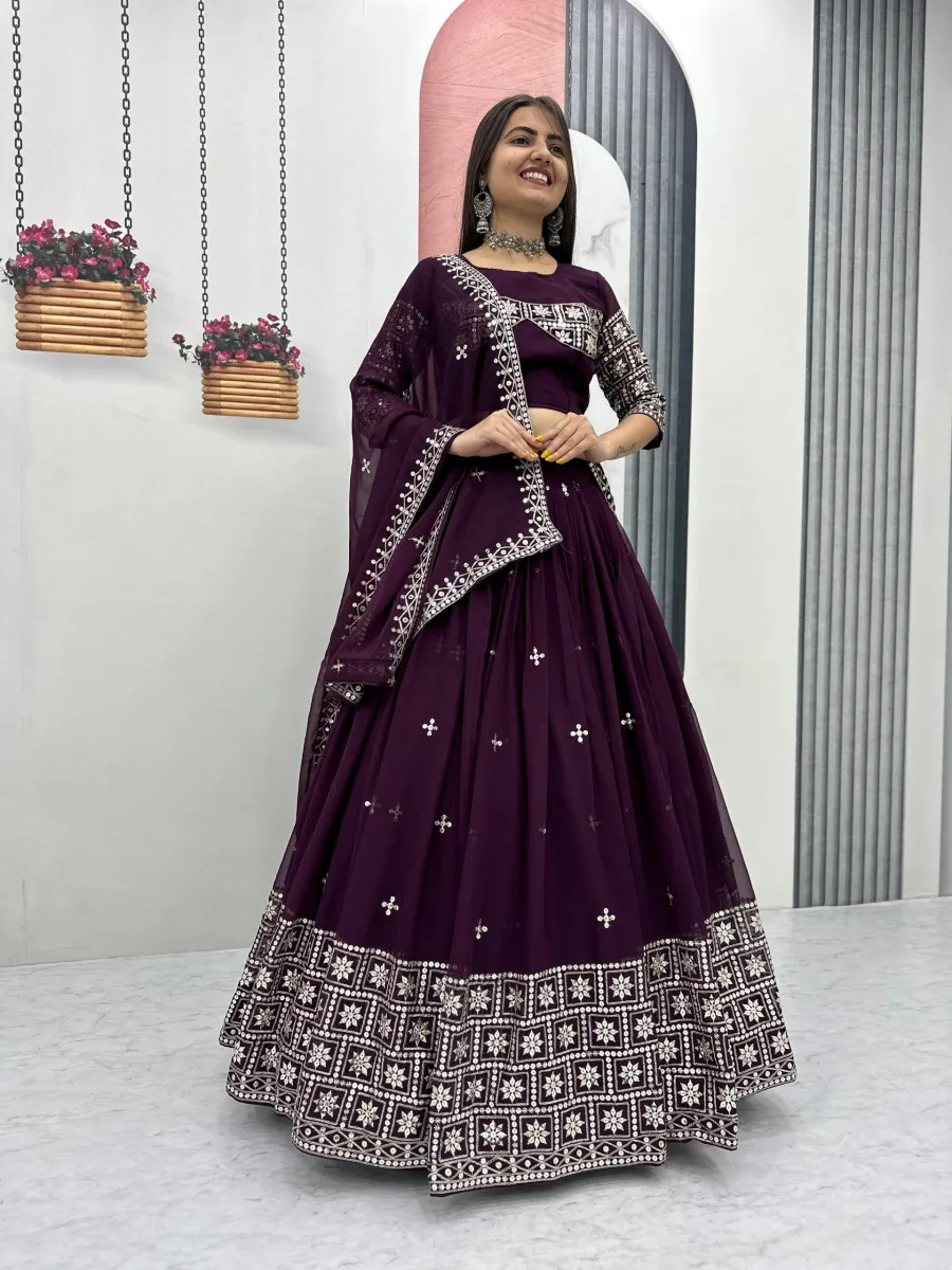 27RICH LOOK GEORGETTE EMBROIDERY SEQUENCE WORK LEHENGA CHOLI WITH DUPATTA FESTIVE WEAR WHOLESALE PRICE ETHNIC GARMENT (20)
